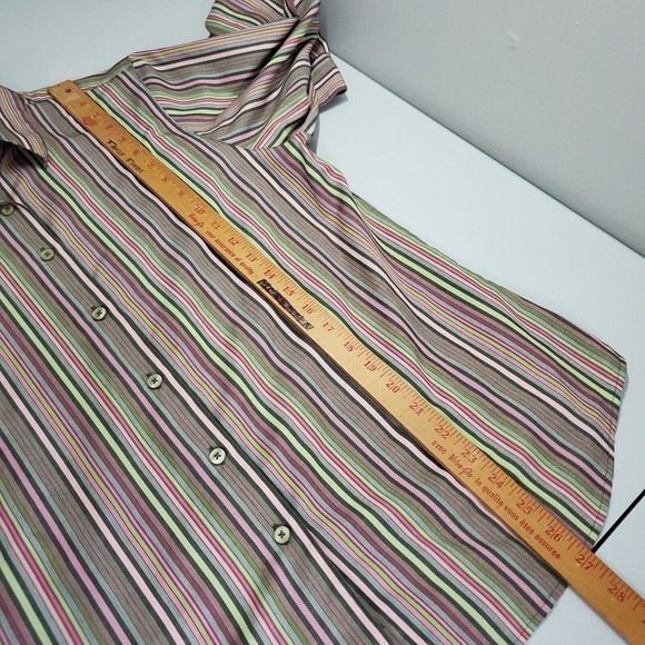 Foxcroft Womens Wrinkle Free Shirt Size 14 Pink Green Stripe Button Up Office - Picture 9 of 10